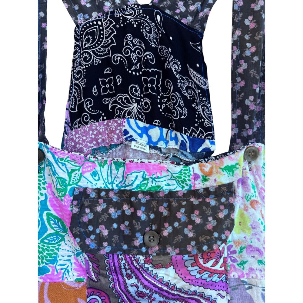 Patchwork Overalls Boho Wide Leg Jumpsuit Festival Western Cottagecore S/M - Picture 7 of 12